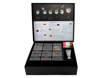 Kit Gin Premium M: 9 especiarias + Dosador + Colher Bailarina + Taça Térmica a Vácuo para Gin PRETA - 530ML
