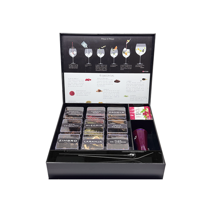 Kit Gin Premium M: 9 especiarias + Dosador + Colher Bailarina + Taça Térmica a Vácuo para Gin PRETA - 530ML