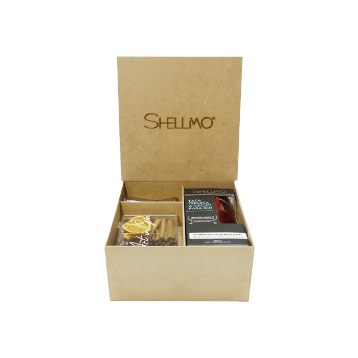Kit Presente - Caixa de Madeira + Taça Térmica + Dosador + Mini Box com 7 especiarias